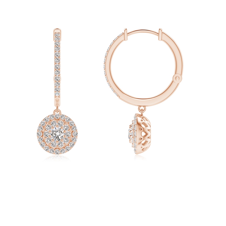 2.5mm IJI1I2 Round Diamond Cluster Halo Hoop Drop Earrings in Rose Gold side-1