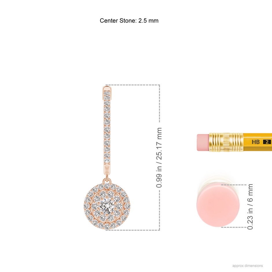 2.5mm IJI1I2 Round Diamond Cluster Halo Hoop Drop Earrings in Rose Gold ruler