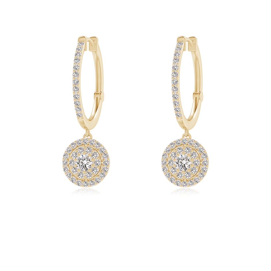 2.5mm IJI1I2 Round Diamond Cluster Halo Hoop Drop Earrings in Yellow Gold 