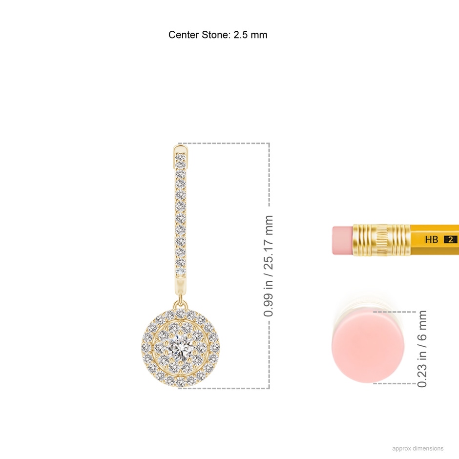 2.5mm IJI1I2 Round Diamond Cluster Halo Hoop Drop Earrings in Yellow Gold ruler