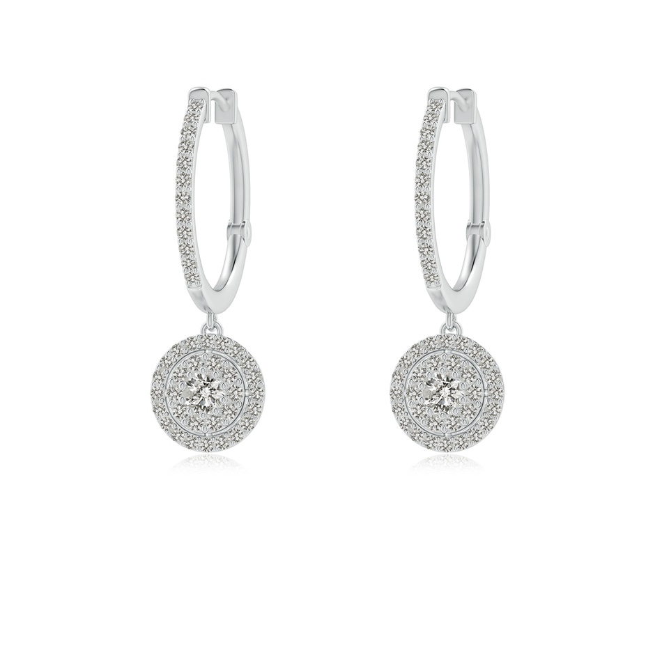 2.5mm KI3 Round Diamond Cluster Halo Hoop Drop Earrings in White Gold 
