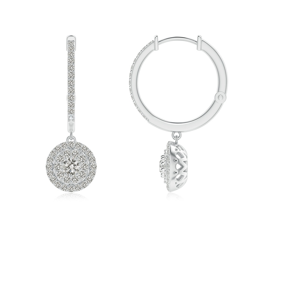 2.5mm KI3 Round Diamond Cluster Halo Hoop Drop Earrings in White Gold side-1
