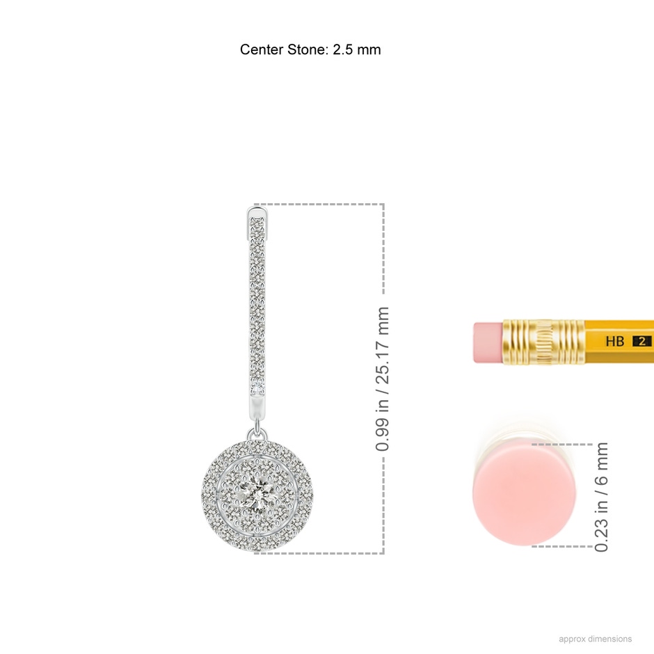 2.5mm KI3 Round Diamond Cluster Halo Hoop Drop Earrings in White Gold ruler