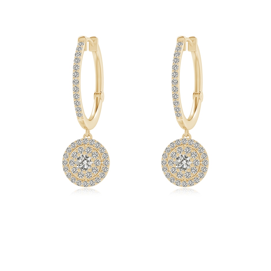 2.5mm KI3 Round Diamond Clustre Halo Hoop Drop Earrings in Yellow Gold 