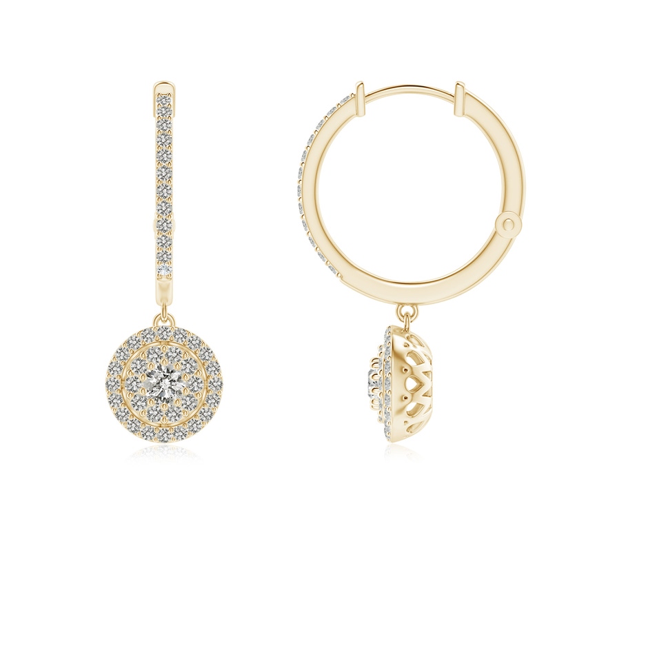 2.5mm KI3 Round Diamond Clustre Halo Hoop Drop Earrings in Yellow Gold side-1