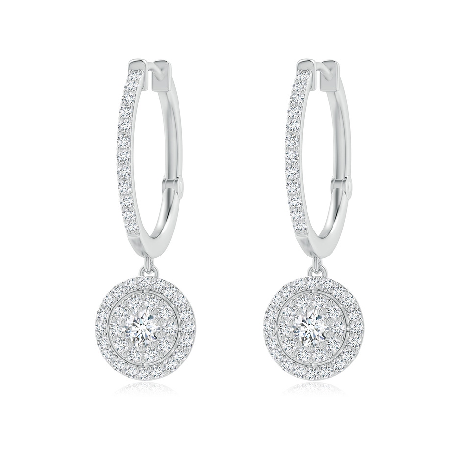 3.1mm GVS2 Round Diamond Cluster Halo Hoop Drop Earrings in White Gold 