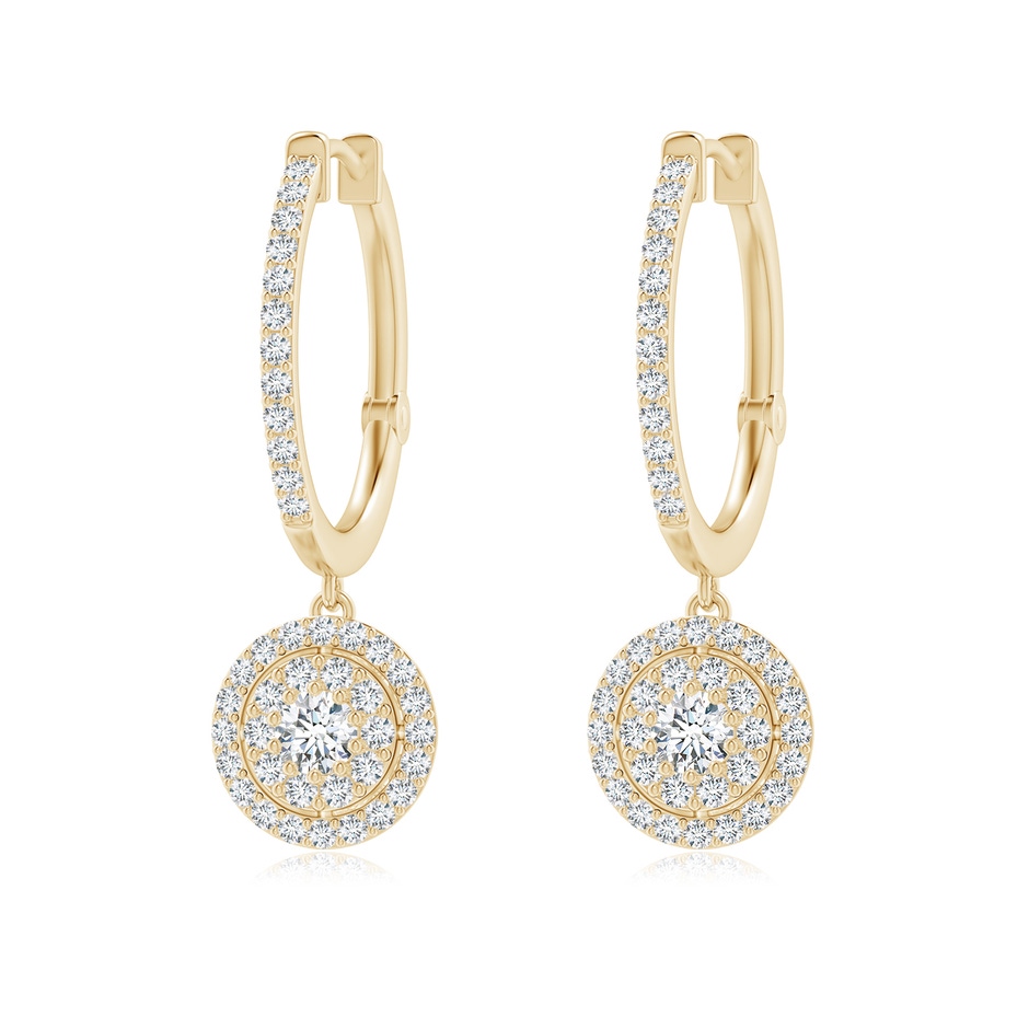 3.1mm GVS2 Round Diamond Cluster Halo Hoop Drop Earrings in Yellow Gold 