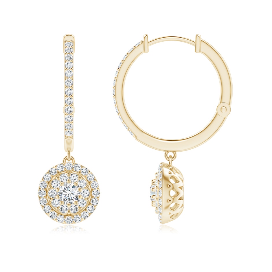 3.1mm GVS2 Round Diamond Cluster Halo Hoop Drop Earrings in Yellow Gold side-1