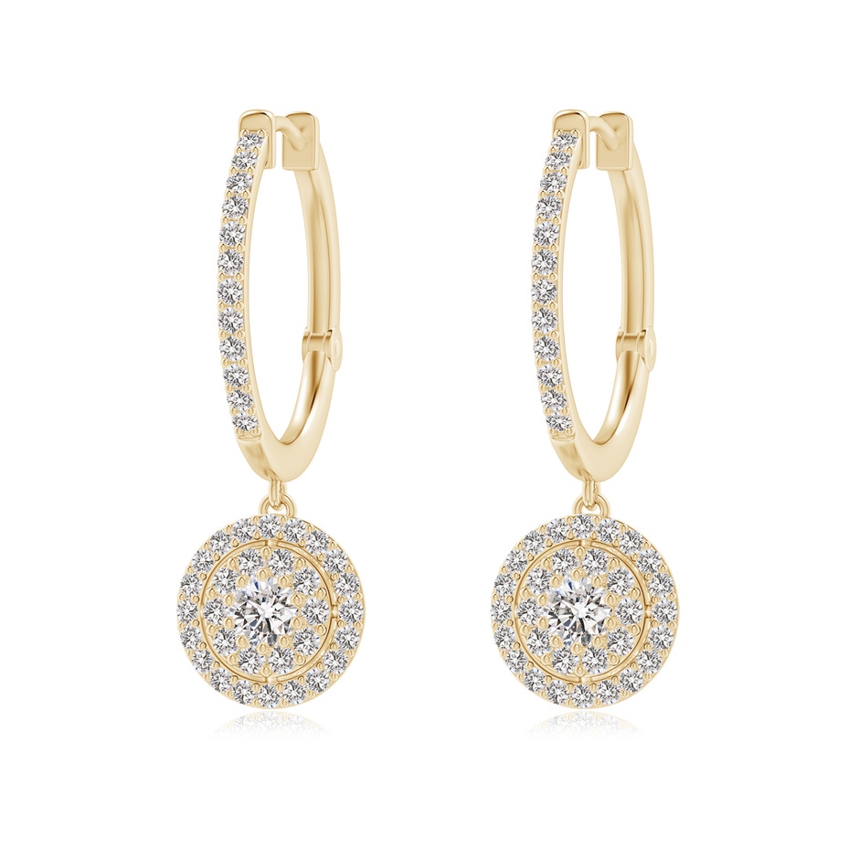 3.1mm IJI1I2 Round Diamond Cluster Halo Hoop Drop Earrings in Yellow Gold 