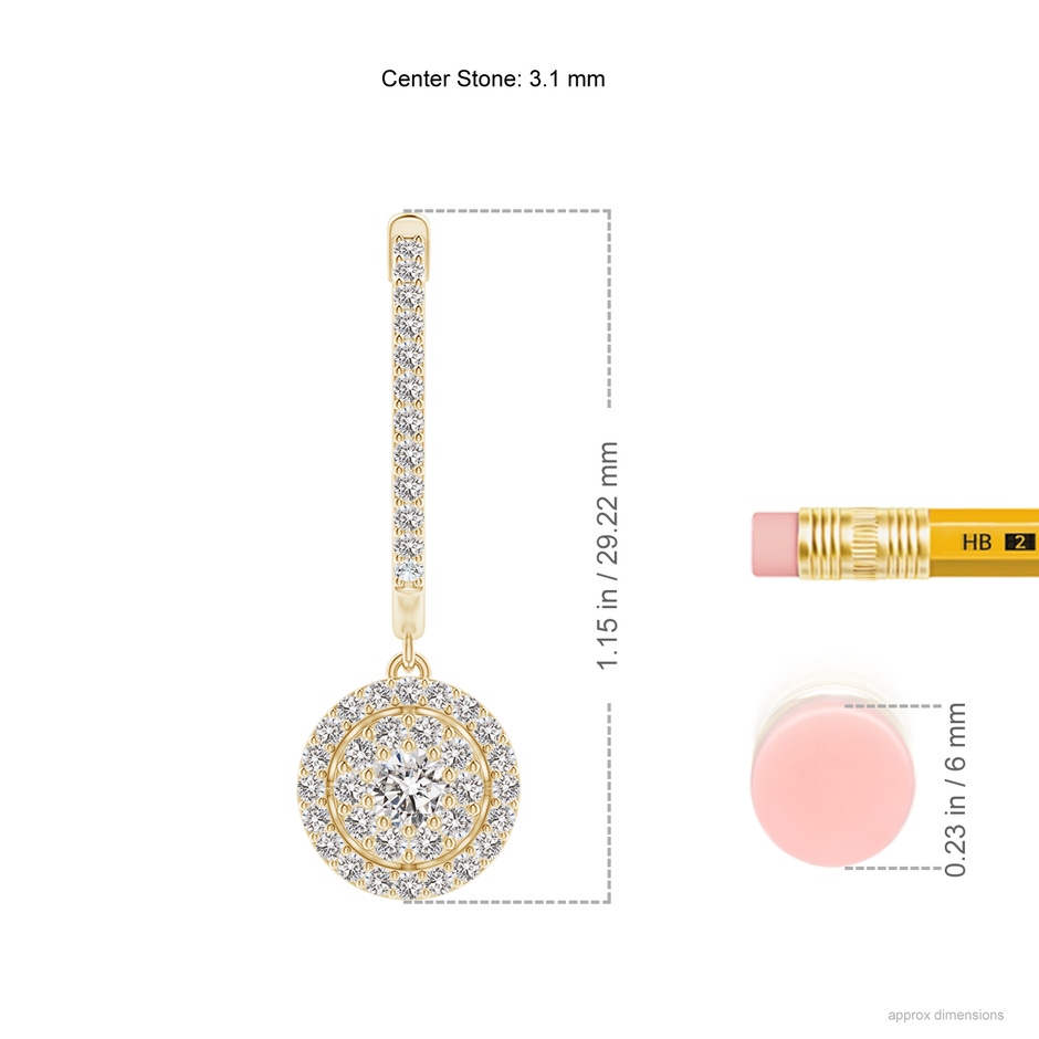 3.1mm IJI1I2 Round Diamond Cluster Halo Hoop Drop Earrings in Yellow Gold ruler