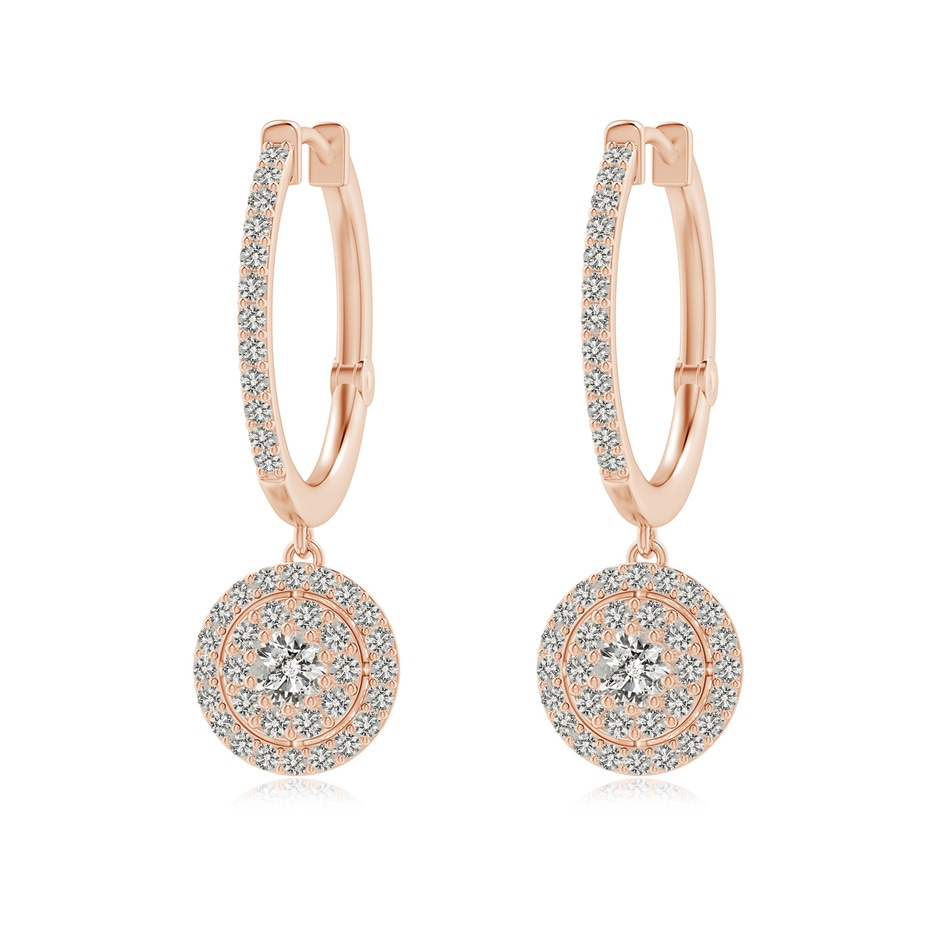 3.1mm KI3 Round Diamond Cluster Halo Hoop Drop Earrings in Rose Gold 