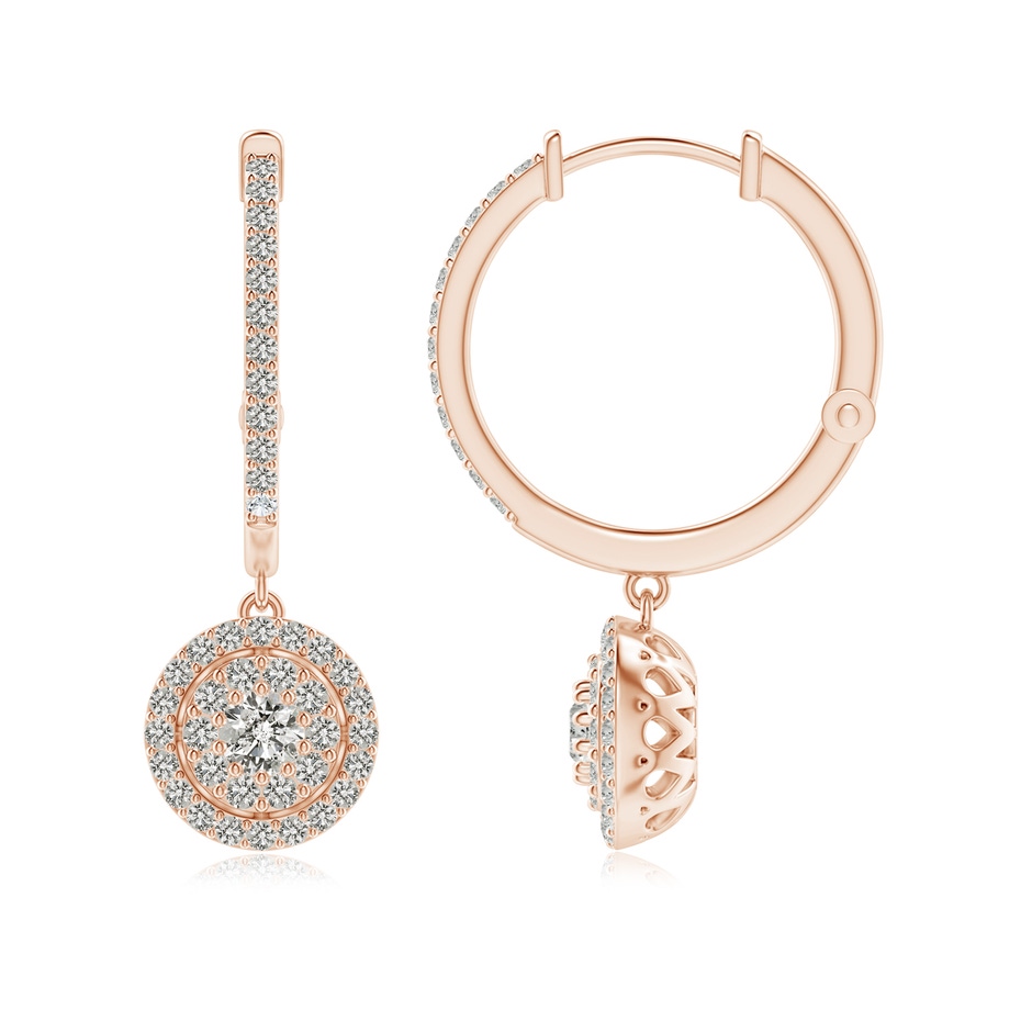 3.1mm KI3 Round Diamond Cluster Halo Hoop Drop Earrings in Rose Gold side-1