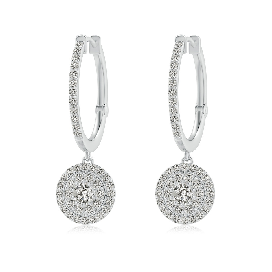 3.1mm KI3 Round Diamond Cluster Halo Hoop Drop Earrings in White Gold 