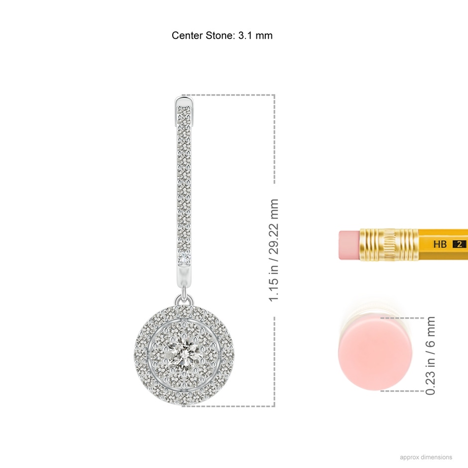 3.1mm KI3 Round Diamond Cluster Halo Hoop Drop Earrings in White Gold ruler
