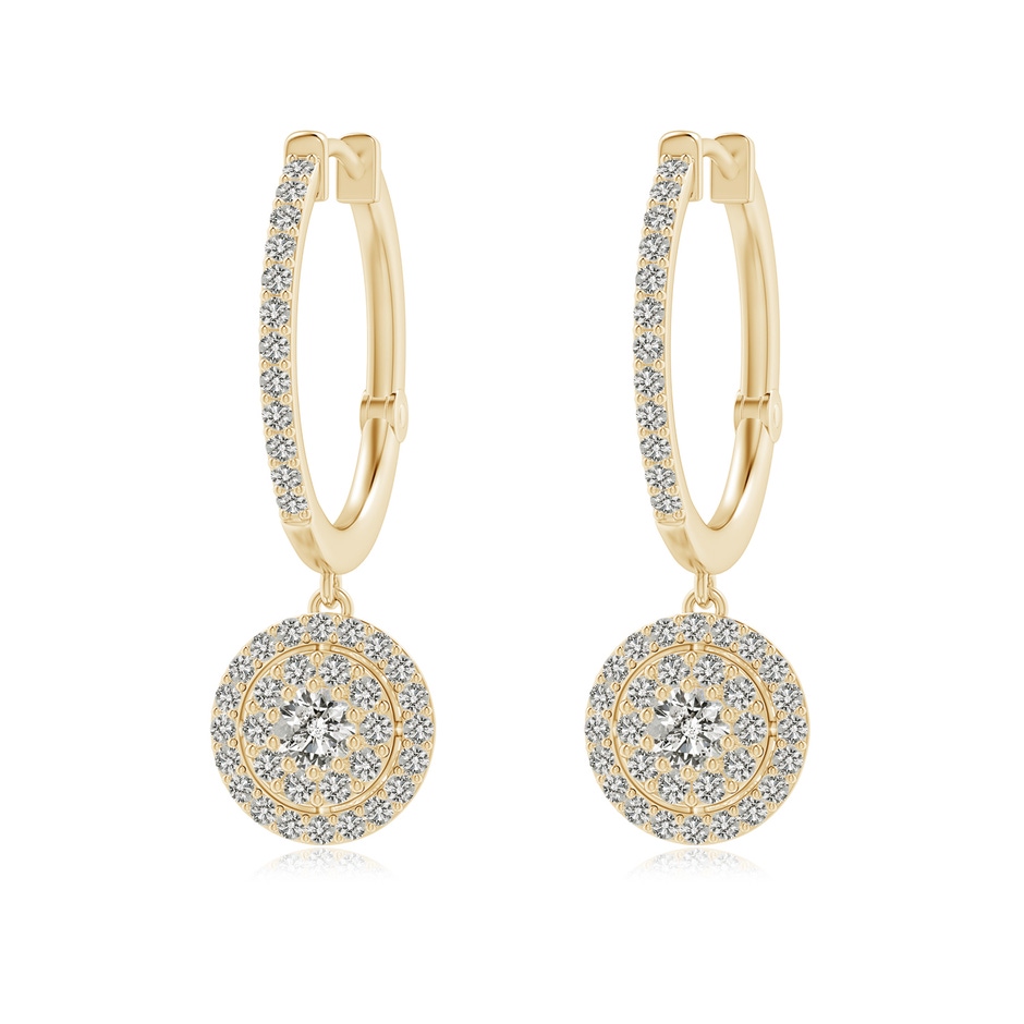 3.1mm KI3 Round Diamond Clustre Halo Hoop Drop Earrings in Yellow Gold 