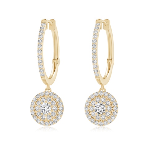 3.2mm HSI2 Round Diamond Cluster Halo Hoop Drop Earrings in Yellow Gold