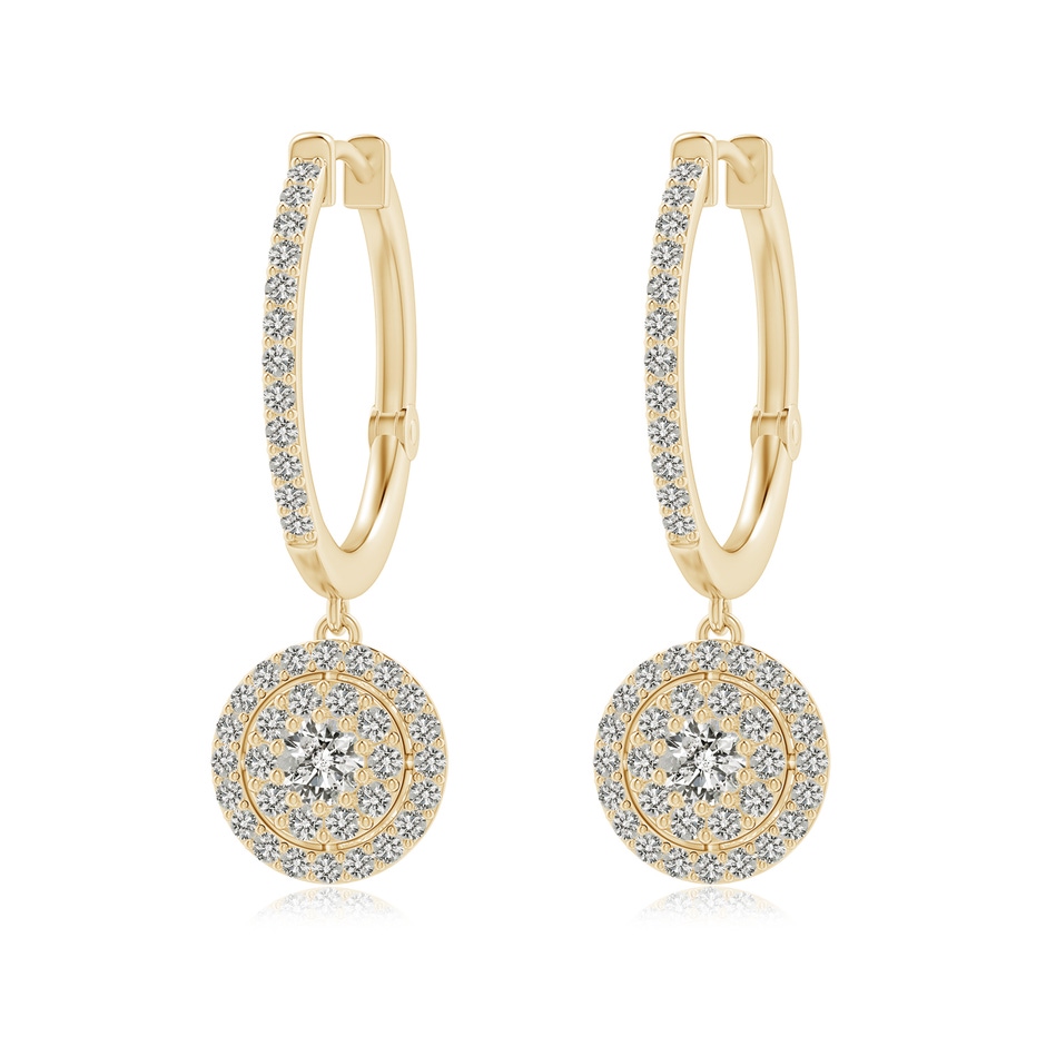3.2mm KI3 Round Diamond Cluster Halo Hoop Drop Earrings in Yellow Gold 