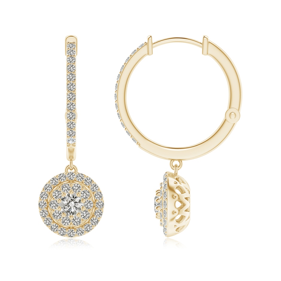 3.2mm KI3 Round Diamond Cluster Halo Hoop Drop Earrings in Yellow Gold side-1