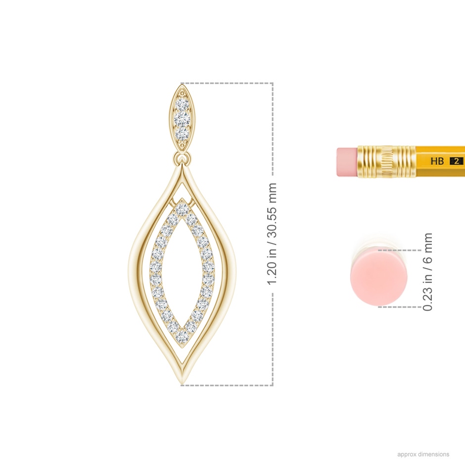 1.3mm GVS2 Diamond Marquise Drop Earrings in Yellow Gold ruler