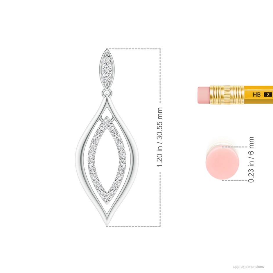 1.3mm HSI2 Diamond Marquise Drop Earrings in White Gold ruler