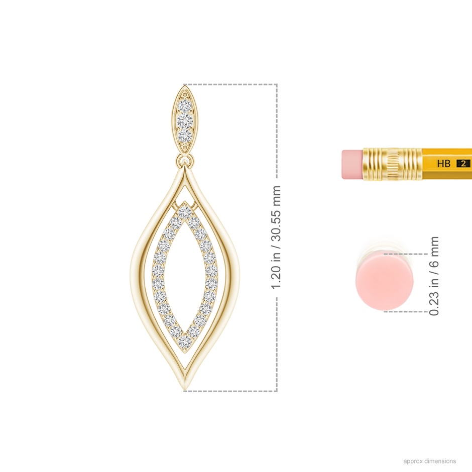 1.3mm HSI2 Diamond Marquise Drop Earrings in Yellow Gold ruler