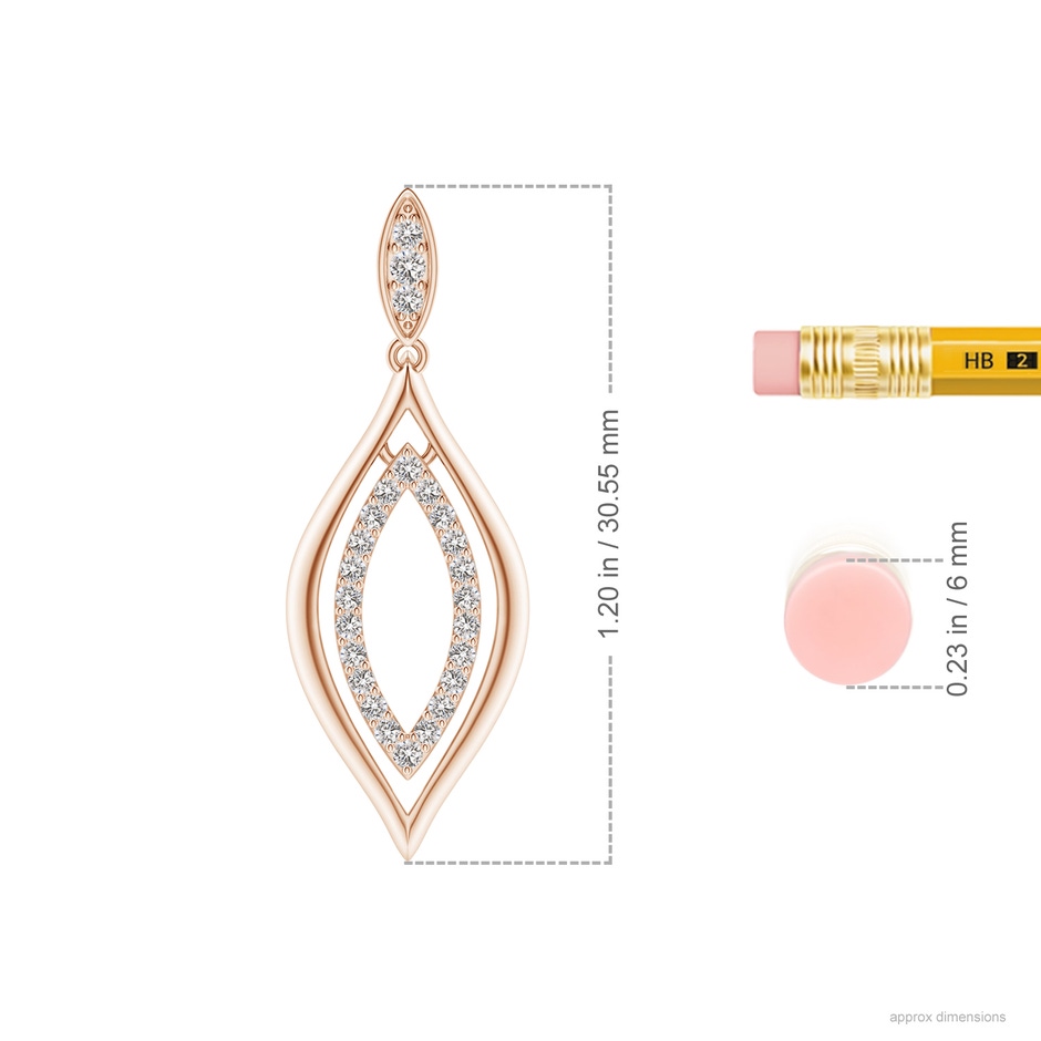 1.3mm IJI1I2 Diamond Marquise Drop Earrings in Rose Gold ruler