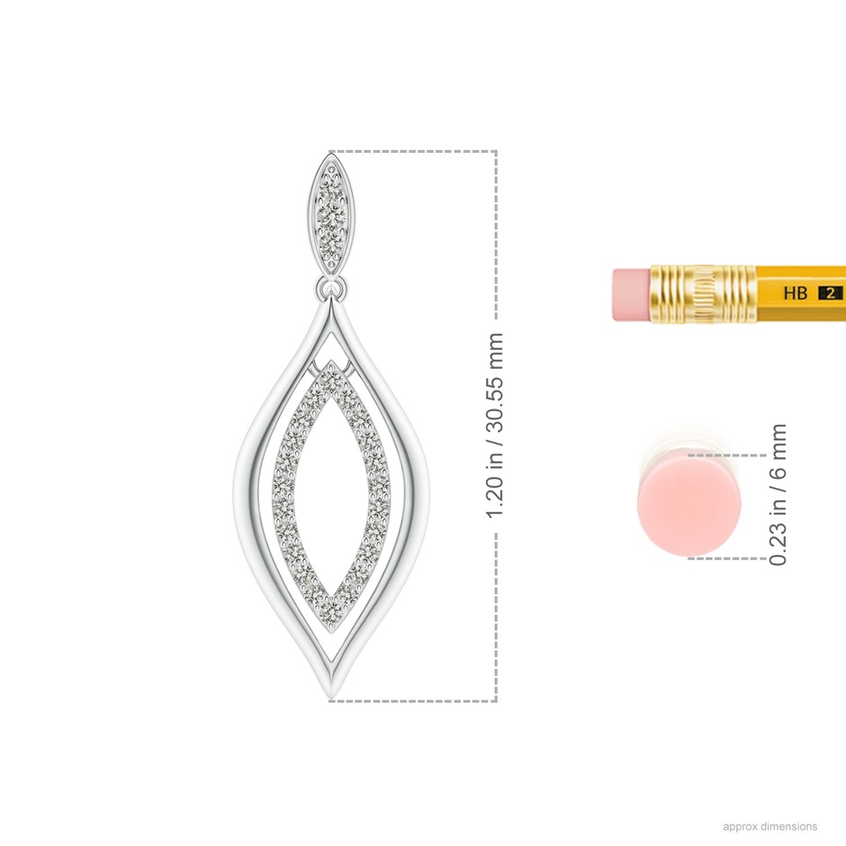 1.3mm KI3 Diamond Marquise Drop Earrings in White Gold ruler