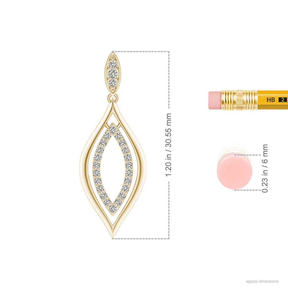 1.3mm KI3 Diamond Marquise Drop Earrings in Yellow Gold ruler