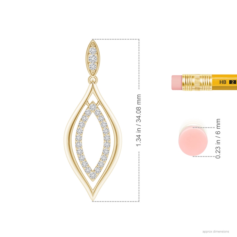 1.45mm HSI2 Diamond Marquise Drop Earrings in Yellow Gold ruler