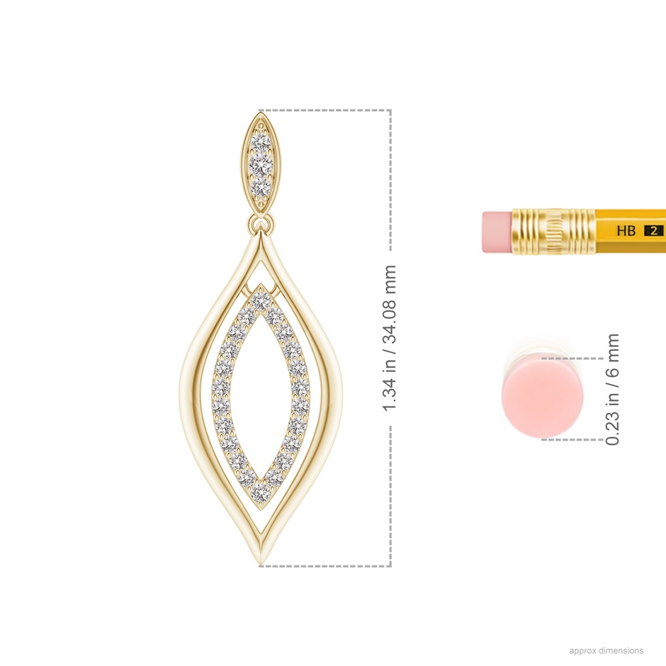 1.45mm IJI1I2 Diamond Marquise Drop Earrings in Yellow Gold ruler