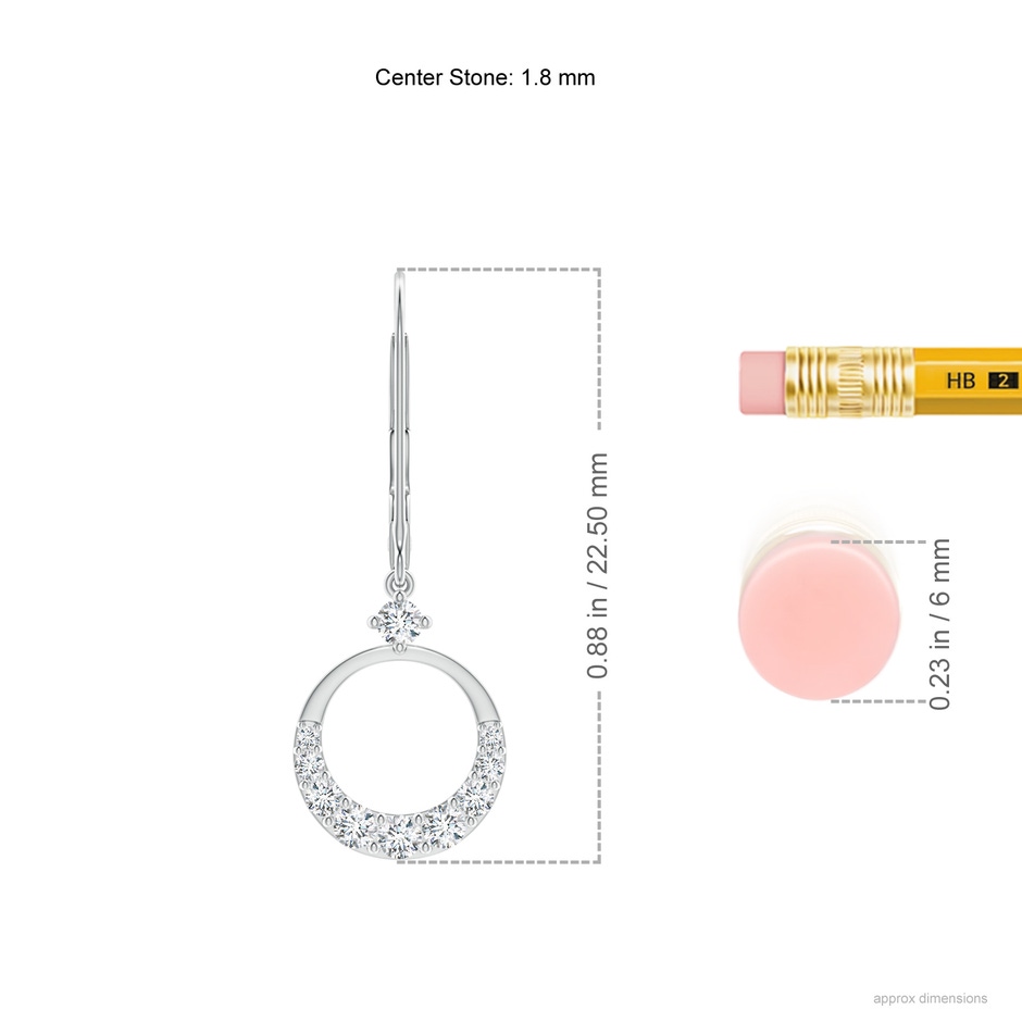 1.8mm GVS2 Graduated Diamond Round Drop Earrings in P950 Platinum ruler
