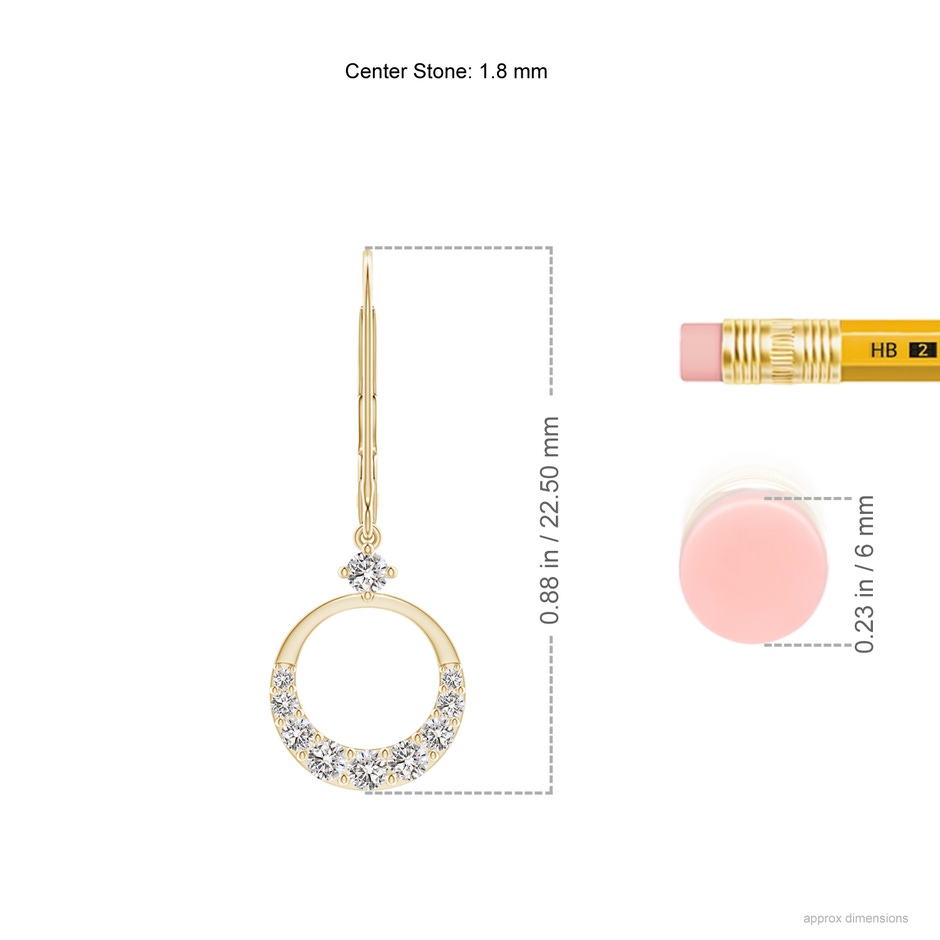 1.8mm IJI1I2 Graduated Diamond Round Drop Earrings in Yellow Gold ruler