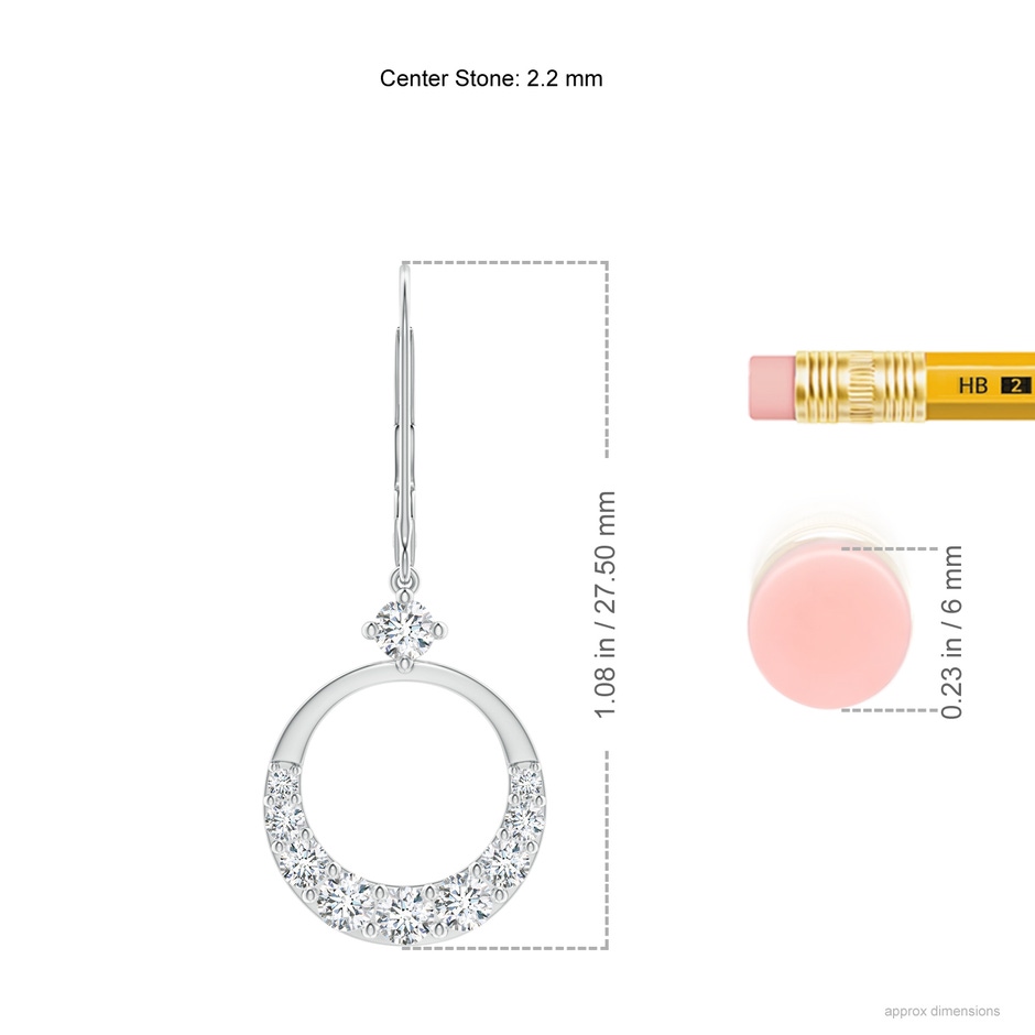 2.2mm GVS2 Graduated Diamond Round Drop Earrings in P950 Platinum ruler