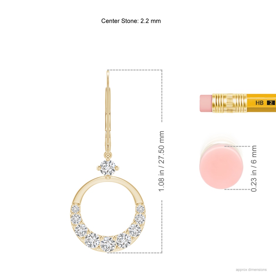 2.2mm HSI2 Graduated Diamond Round Drop Earrings in Yellow Gold ruler