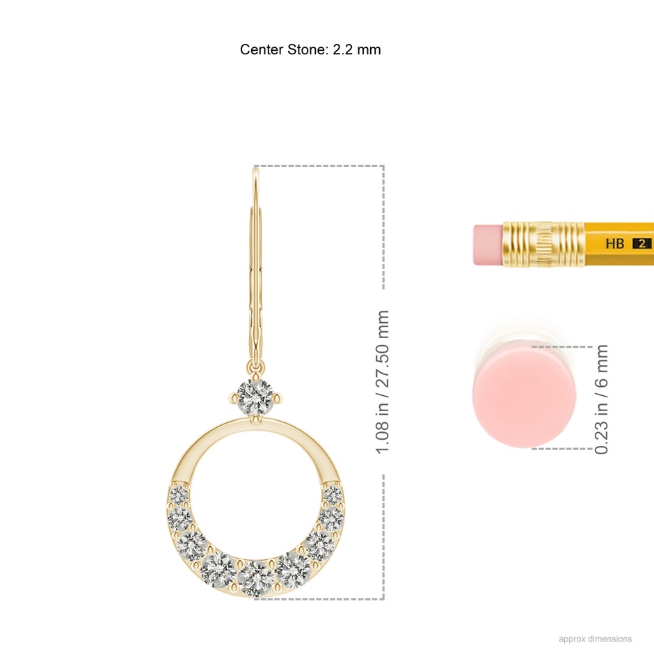 2.2mm KI3 Graduated Diamond Round Drop Earrings in Yellow Gold ruler