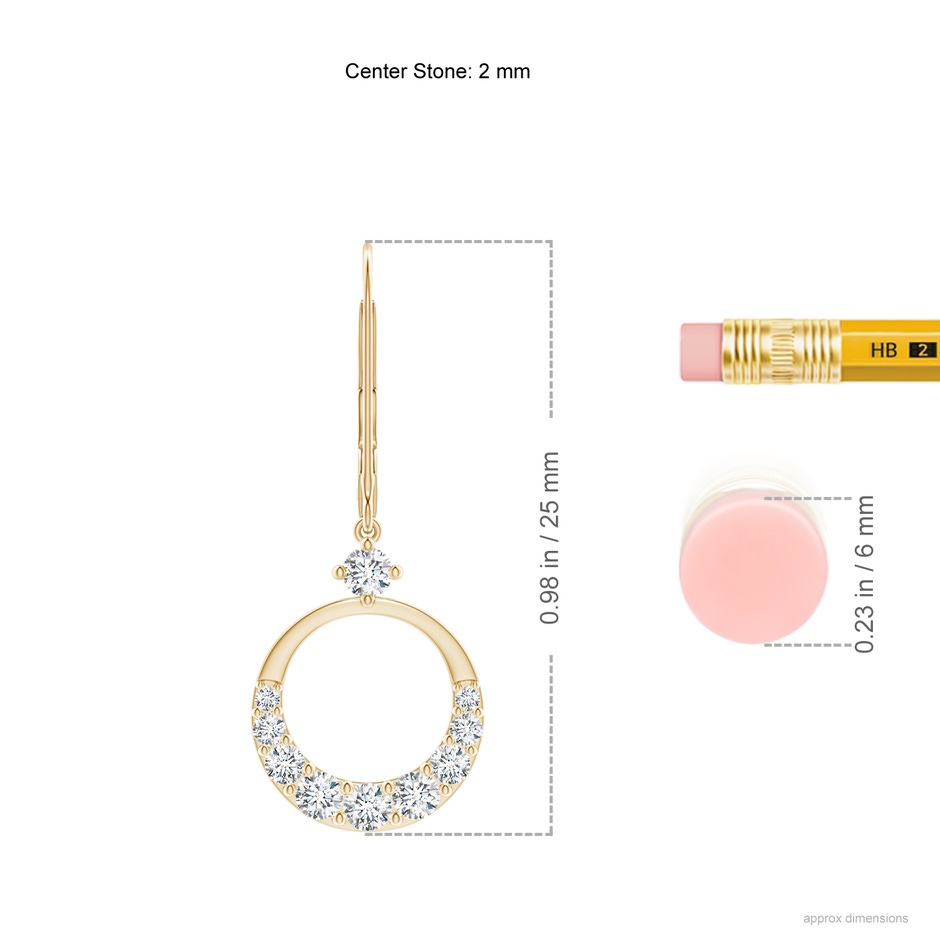 2mm GVS2 Graduated Diamond Round Drop Earrings in Yellow Gold ruler