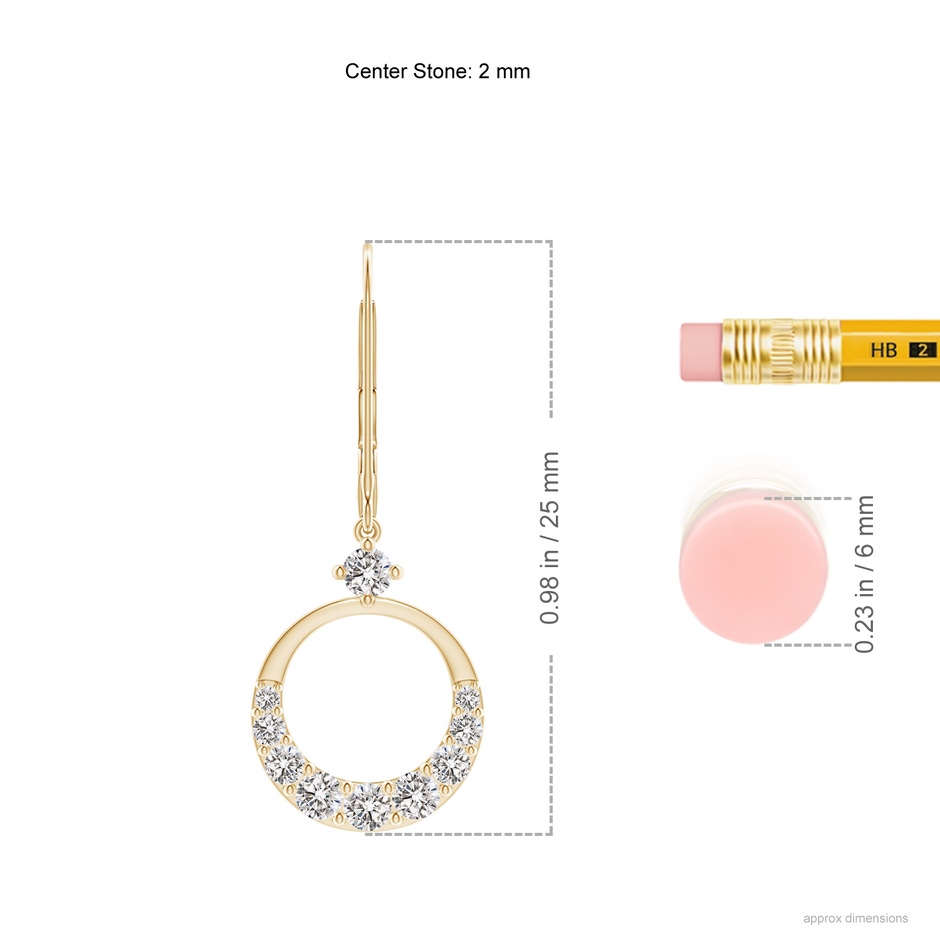 2mm IJI1I2 Graduated Diamond Round Drop Earrings in Yellow Gold ruler