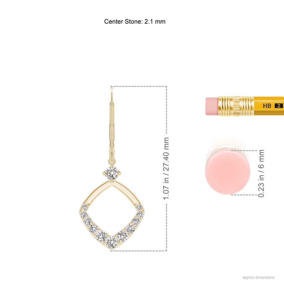 2.1mm IJI1I2 Prong-Set Diamond Rhombus Drop Earrings in Yellow Gold ruler
