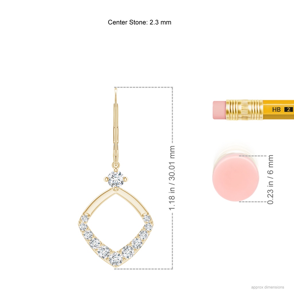 2.3mm GVS2 Prong-Set Diamond Rhombus Drop Earrings in Yellow Gold Ruler