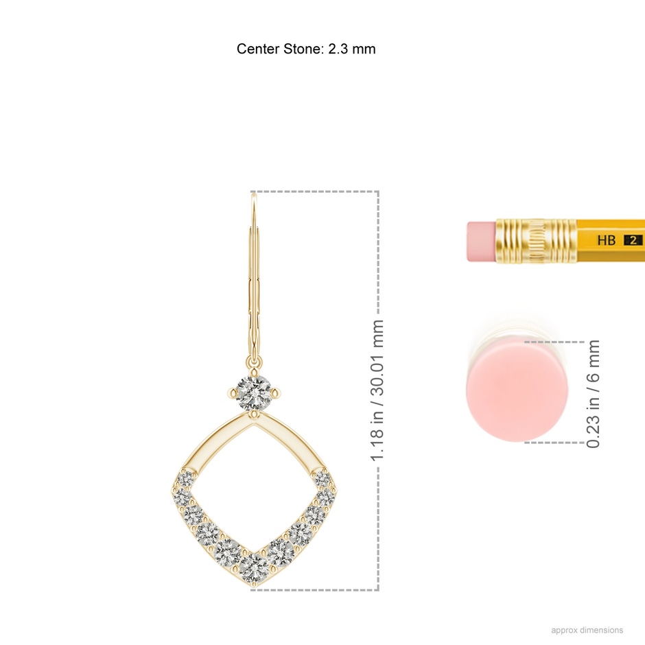 2.3mm KI3 Prong-Set Diamond Rhombus Drop Earrings in Yellow Gold ruler