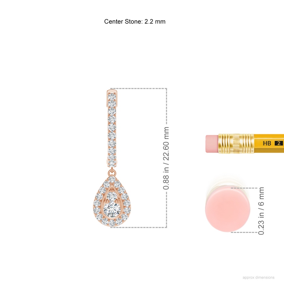 2.2mm GVS2 Diamond Teardrop Hoop Earrings in Rose Gold ruler