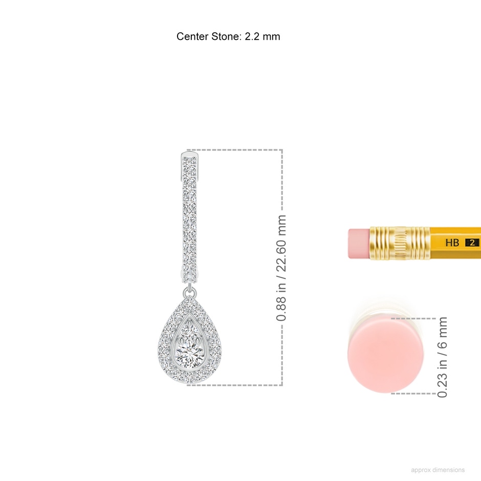2.2mm HSI2 Diamond Teardrop Hoop Earrings in White Gold ruler