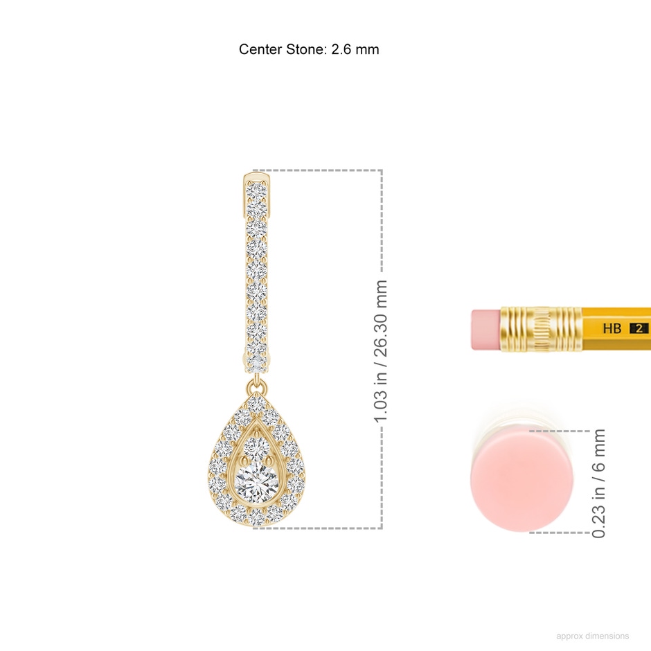 2.6mm HSI2 Diamond Teardrop Hoop Earrings in Yellow Gold ruler