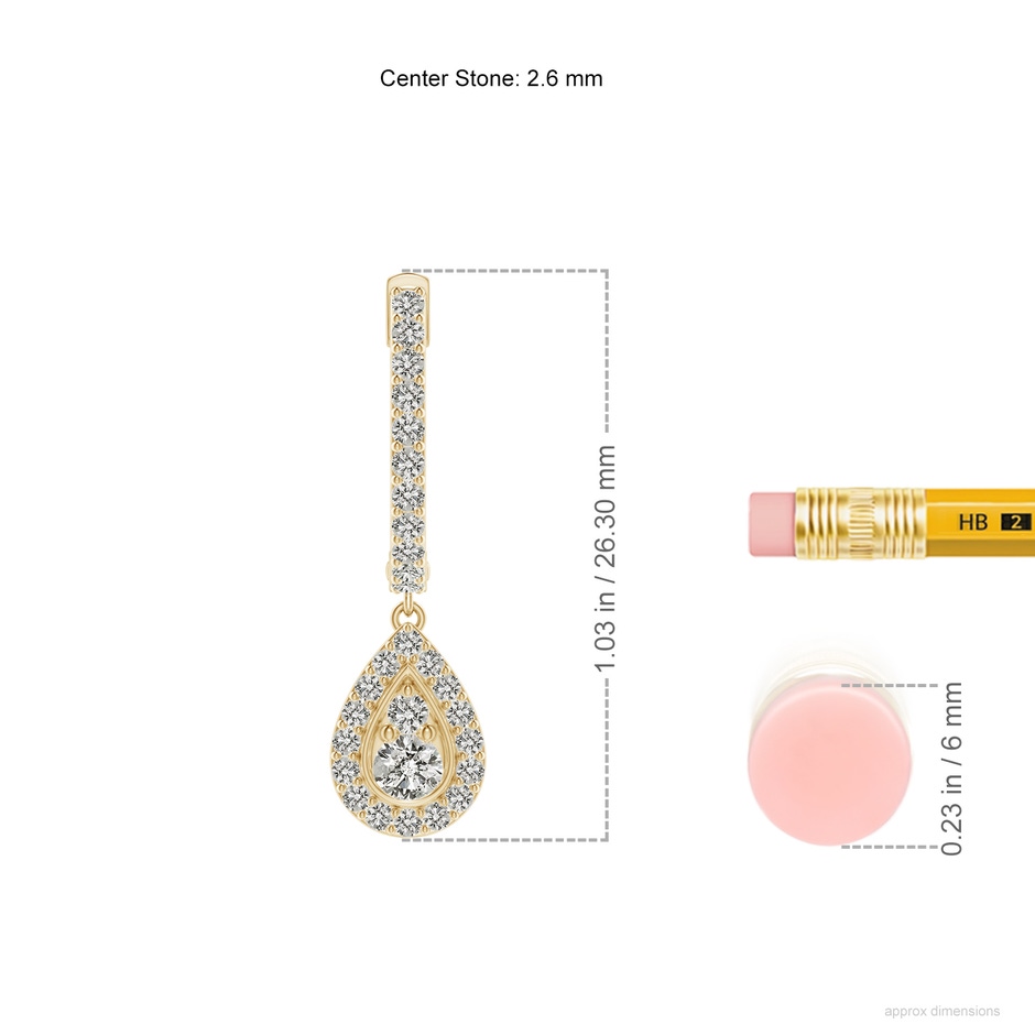 2.6mm KI3 Diamond Teardrop Hoop Earrings in Yellow Gold ruler