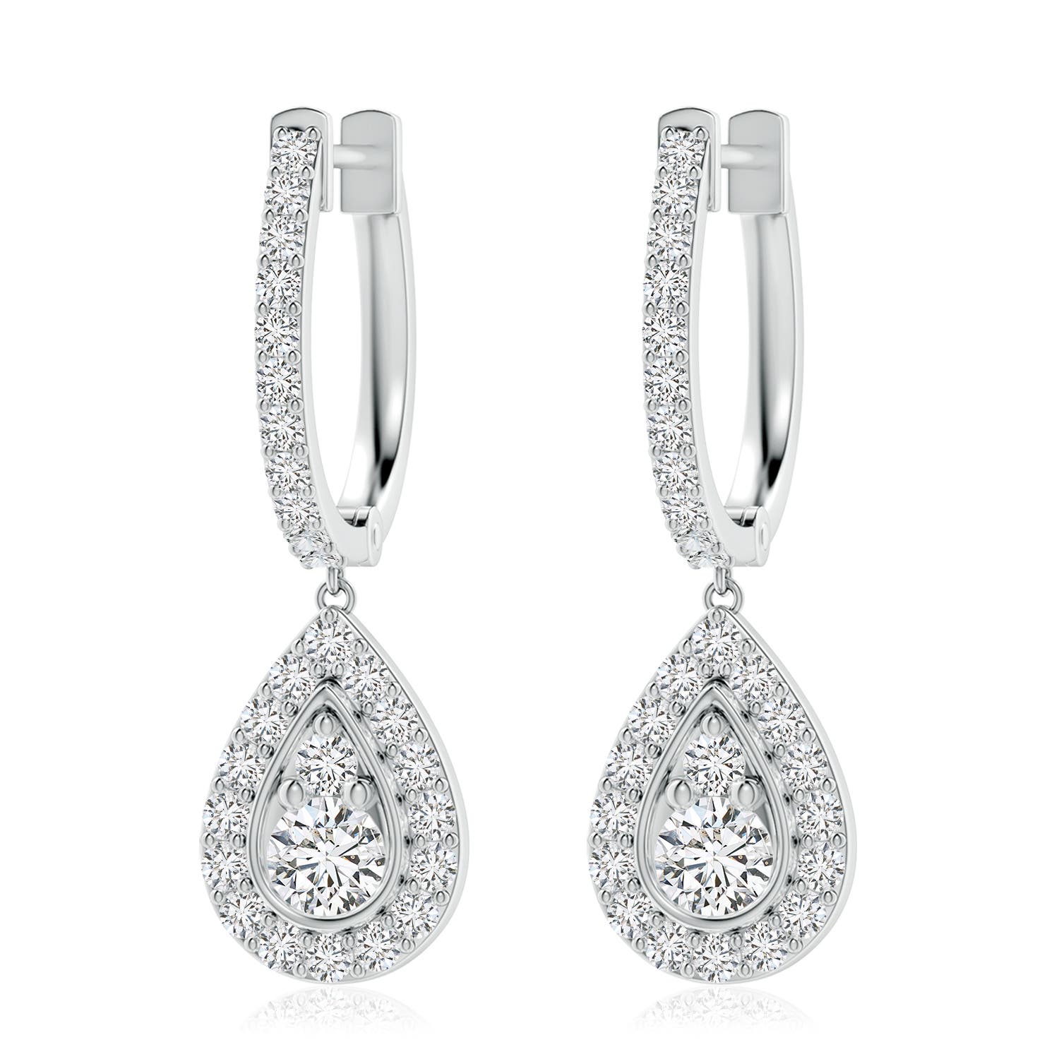 3.8mm HSI2 Diamond Teardrop Hoop Earrings in White Gold