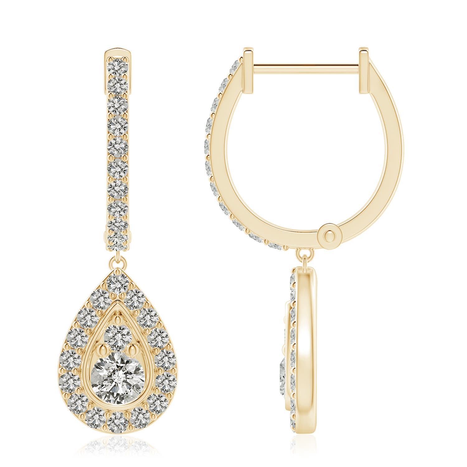3.8mm KI3 Diamond Teardrop Hoop Earrings in Yellow Gold - side 2