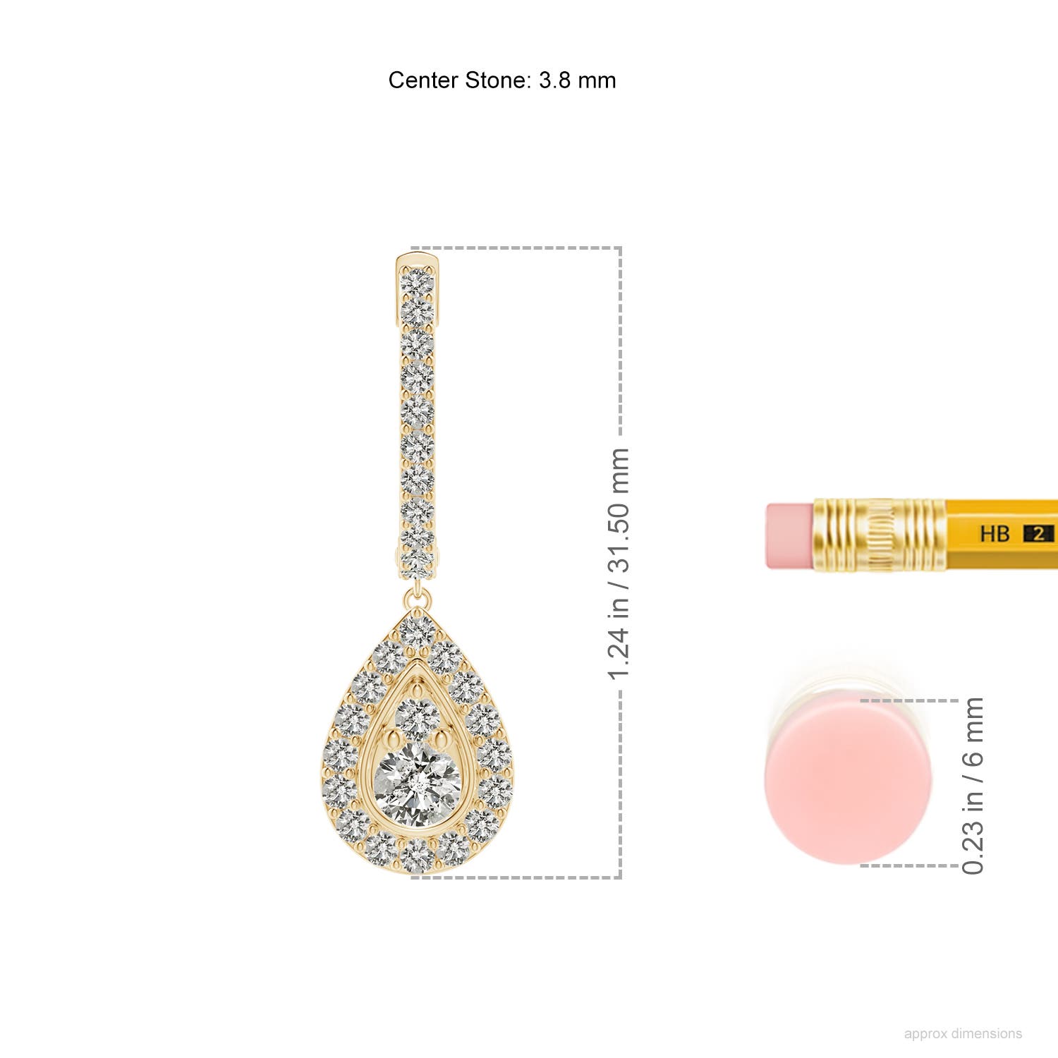 3.8mm KI3 Diamond Teardrop Hoop Earrings in Yellow Gold - ruler