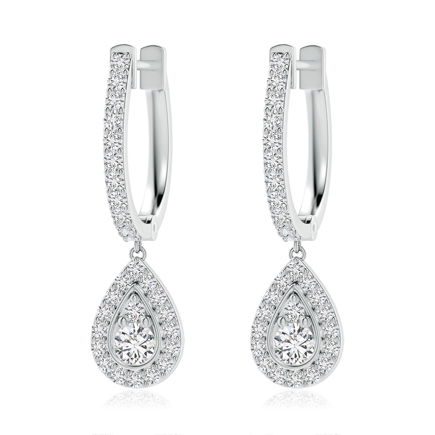 3mm HSI2 Diamond Teardrop Hoop Earrings in 18K White Gold