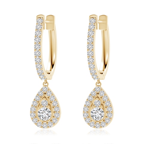 3mm HSI2 Diamond Teardrop Hoop Earrings in 18K Yellow Gold