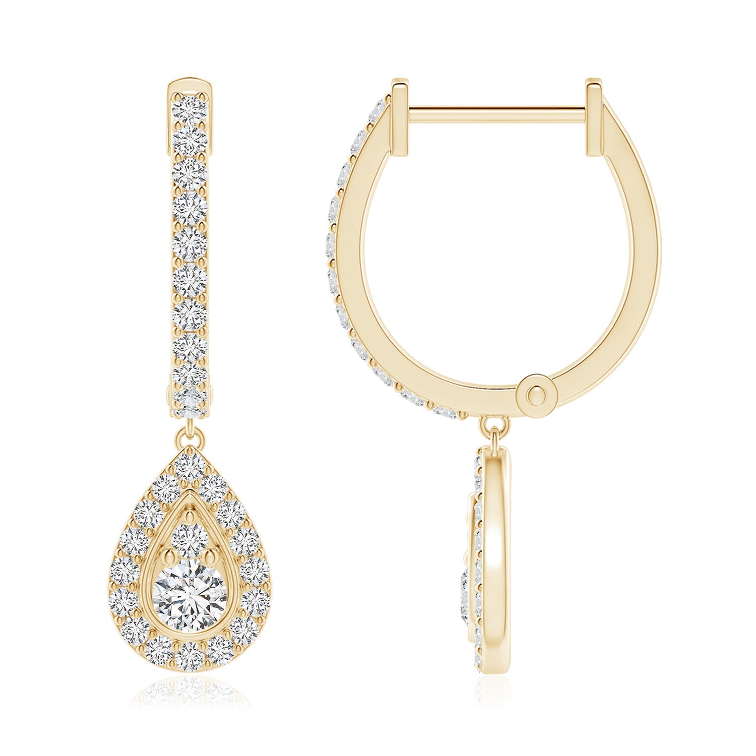 3mm HSI2 Diamond Teardrop Hoop Earrings in 18K Yellow Gold